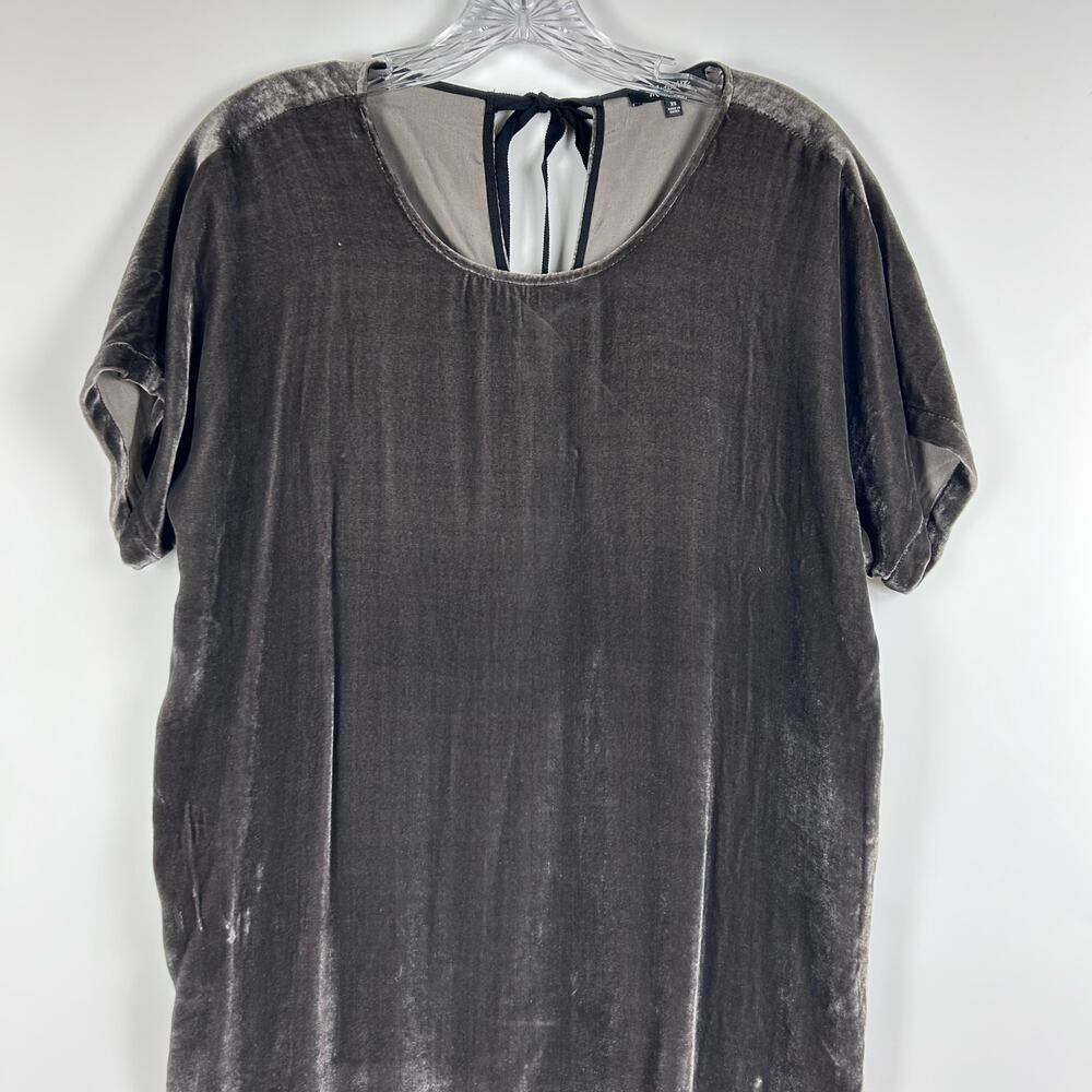 Madewell Velvet Silk Blend Mini Dress Gunmetal Gray Bow Tie Shift Womens Size XS - Picture 4 of 11